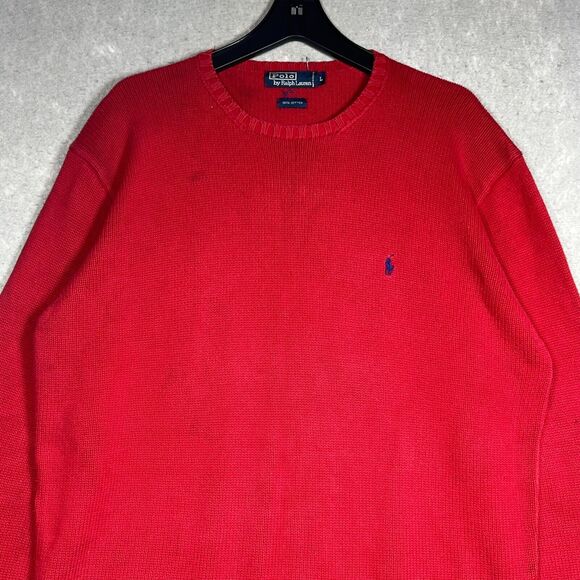 VTG Polo Ralph Lauren Crewneck Sweatshirt Men’s Large Red Knit Pullover Sweater - Picture 2 of 10